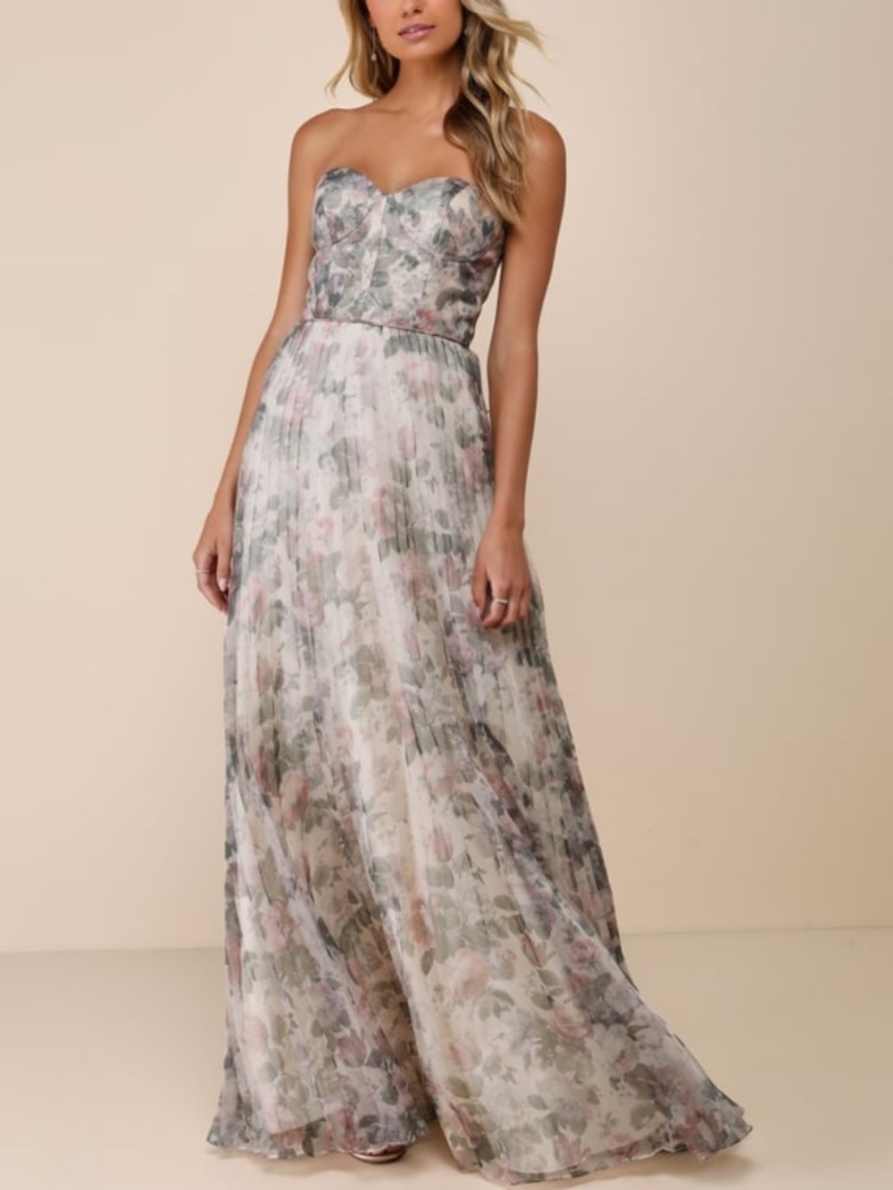 Lulus Most Beautiful Day Ivory Multi Floral Print Organza Maxi Dress Beige